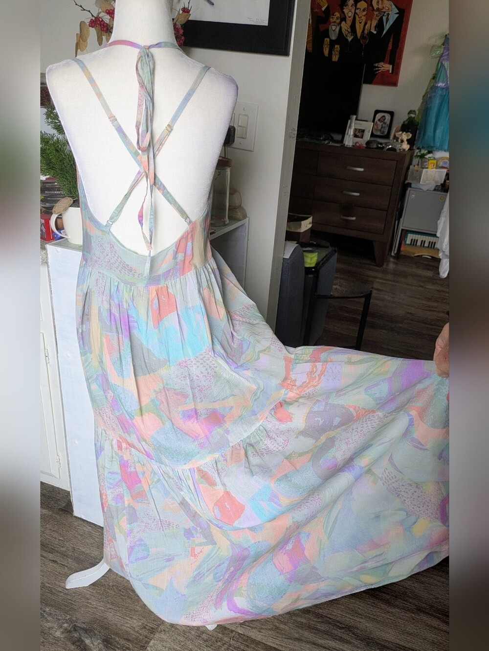 IRO PARIS MAUGEX Geometric Printed Backless Maxi Dress 100% Cotton - Picture 6 of 9